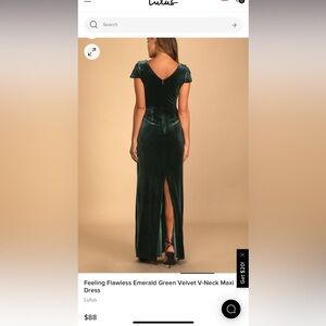 Emerald green beautiful floor length dress, velvet